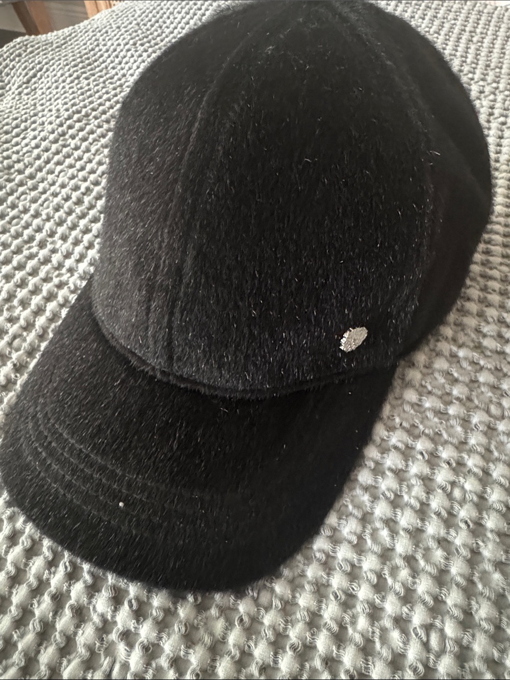 Vince Camuto Black Fuzzy Baseball Cap with Silver Accent